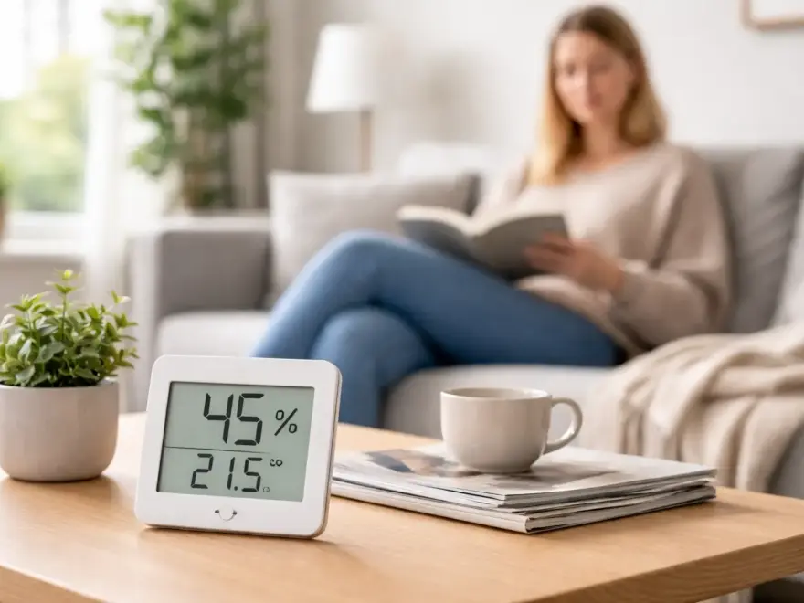 Ideale Luftfeuchtigkeit im Wohnraum gemessen mit Hygrometer