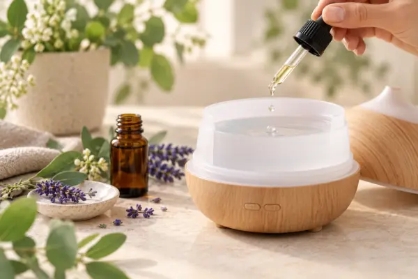 Duftöl im Aroma Diffuser richtig dosieren Ätherisches Öl wird in einen Aroma Diffuser dosiert